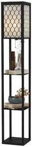 HOMCOM Lampada Lampadina da Terra Salvaspazio con Ripiani Durevole Cotone, MDF 26 x 26 x 160 cm Nero, bianco