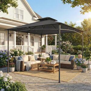VivaGarden Gazebo da Giardino 3x3 m in Metallo/Poliestere con Doppio Tetto colore Grigio Scuro