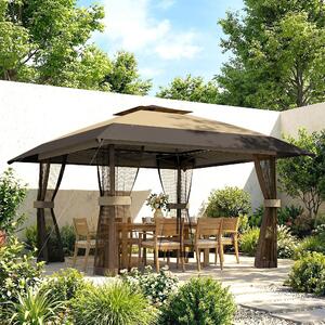 VivaGarden Gazebo da Giardino 4x4 m Pieghevole in Metallo/Poliestere con Zanzariere e Doppio Tetto colore Cachi/Marrone