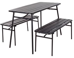 ProGarden Set di 3 tavoli e panche da giardino grigio acciaio