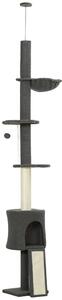 PawHut Albero per Gatti a Soffitto Alto 220-240 cm con Amaca, Casetta, Piattaforme a Fiore e Pali in Sisal, Grigio | Aosom Italy