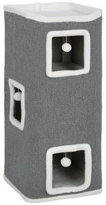 PawHut Torre per Gatti con 3 Casette, 3 Palline e Posatoio, in Legno, Tessuto e Peluche, 41x41x100 cm, Grigio e Bianco | Aosom Italy