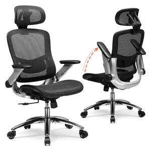 Sedia da ufficio COMHOMA, sedia da scrivania ergonomica con rivestimento in rete, poggiatesta 2D, braccioli 4D, schienale alto con meccanismo oscillante e bloccaggio 90-125°, 180 kg Nero
