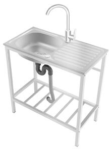 Lavello da cucina in acciaio inossidabile, autoportante, con rubinetto girevole