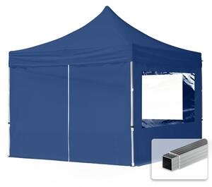 TOOLPORT 3x3m gazebo pieghevole con laterali (finestre panoramiche), ECONOMY alluminio, blu scuro