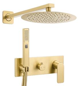 Miscelatore monocomando da parete per doccia, finitura oro spazzolato, con soffione, 25 cm
