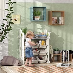DecHome Scaffale Portagiochi a 4 Livelli con 9 Contenitori e Gancio Laterale in HDPE 77x42x94 cm colore Bianco Crema