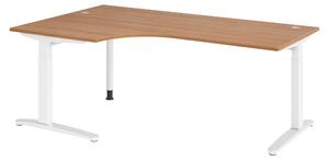 Bümö Scrivania Serie-XB - Decorazione: noce, dimensioni: scrivania angolare 200 x 120 cm, struttura: bianco/alluminio lucido