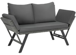 Tectake divano lounge in rattan sintra, braccioli regolabili, 2 in 1