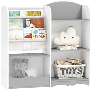 ZONEKIZ Scaffale Portagiochi per Bambini con Ripiani in Legno, 85x26x84cm, Grigio|Aosom