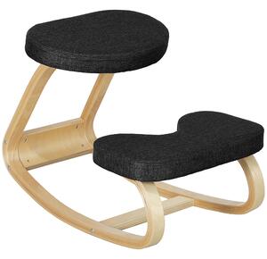 HOMCOM Sedia Inginocchiatoio con Movimento a Dondolo, in Tessuto Effetto Lino e Legno di Betulla, 50x73x55 cm, Nero