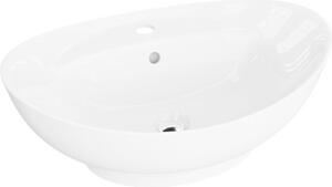 LAVITA Lavabo da appoggio Terra | Lavabo da appoggio ovale | Lavabo con troppopieno e foro per rubinetto | In porcellana di alta qualità | Lavabo | 59,5x39x17,5 cm | Bianco