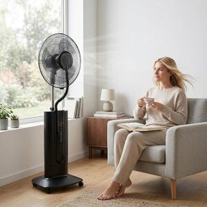 DecHome Ventilatore Nebulizzatore Oscillante con Serbatoio 1,5L Telecomando e Timer 9h 45x38x130 cm colore Nero