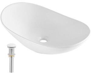Lavabo moderno ovale in Vetroceramica - Lavabo da appoggio per bagno 592x361x158 mm - Design di alta qualità - Ideale per bagni e WC ospiti