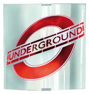 Applique pop Underground rosso, trasparente, alluminio e nickel, in vetro, 26 x 26 cm, LUMICOM