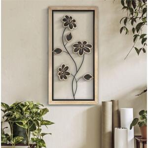 Pannello decorativo 3D da parete in metallo e legno con fiori, GIRISH -B Dimensioni 30x2,5x h 60 cm peso 1,500 kg colori nero marrone