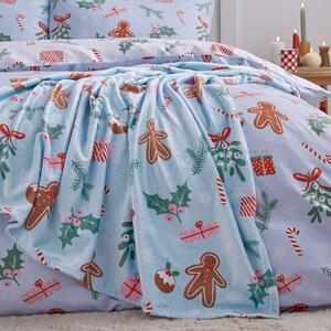 Coperta blu con motivo natalizio in micropile 130x170 cm Gingerbread - Catherine Lansfield