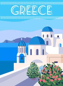 Illustrazione Greece Poster Travel Greek white buildings, VectorUp