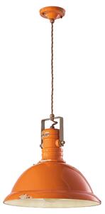 Lampadario Industrial Ferro E Ceramica Vintage Arancio 1 Luce E27 40Cm