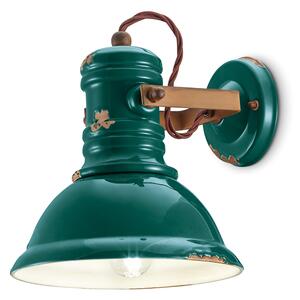 Applique Industrial Ferro E Ceramica Vintage Verde 1 Luce E27