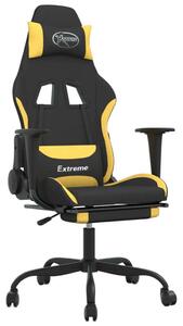 Sedia da Gaming Massaggio e Poggiapiedi Tessuto Nero e Giallo