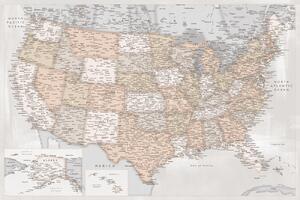Mappa Highly detailed map of the United States in rustic style, Blursbyai, (40 x 26.7 cm)
