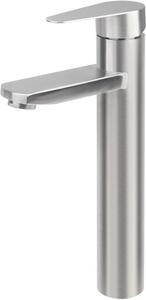Rubinetto da lavabo in acciaio inossidabile, finitura argento, monocomando, con erogatore verticale da 21 cm, completo di 2 tubi di collegamento da 60 cm