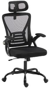 HOMCOM Sedia da ufficio ergonomica con braccioli ribaltabili e poggiatesta regolabile, nero | Aosom Italy