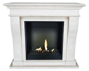 Caminetto a etanolo Xaralyn - Kreta BCL-SWP - pietra naturale levigata bianca - riscaldamento a 3 kW - caminetto da incasso incluso - caminetto decorativo