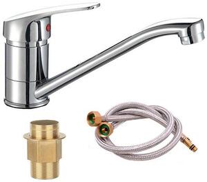 Rubinetto da cucina e bagno Ibbenzoa® girevole a 360°, con cartuccia in Vetroceramica, miscelatore monocomando in ottone con rivestimento PVD, completo di 2 tubi da 60 cm