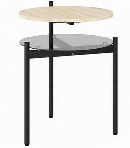 HOMCOM Tavolino laterale rotondo con ripiano in vetro, 41,8x39,8x53,5 cm, rovere | Aosom Italy