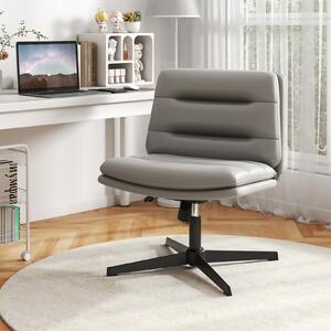 Costway Sedia per ufficio con sedile e schienale confortevoli, Poltrona in pelle sintetica senza braccioli con base ad incrocio Grigio