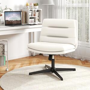 Costway Sedia per ufficio con sedile e schienale confortevoli, Poltrona in pelle sintetica senza braccioli con base ad incrocio Bianco