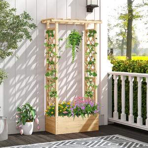 Costway Letto da giardino in legno con traliccio e tetto pendente, Scatola fioriera con fori di drenaggio per interni ed esterni Naturale