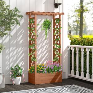 Costway Letto da giardino in legno con traliccio e tetto pendente, Scatola fioriera con fori di drenaggio per interni ed esterni Marrone scuro