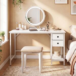 Costway Scrivania per computer con 2 cassetti ripiano e gancio in legno e metallo, Tavolo ufficio salvaspazio per studio 120 x 60 x 75 cm Bianco
