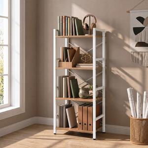 Costway Libreria stretta a 4 ripiani autoportante struttura metallo resistente, Scaffale industriale ripiani aperti design anti-caduta soggiorno ufficio casa Bianco