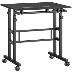 HOMCOM Scrivania Regolabile in Altezza con Ruote e Piano Inclinabile, 70x60 cm, Nero | Aosom Italy
