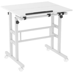 HOMCOM Scrivania Regolabile in Altezza con Ruote e Piano Inclinabile, 70x60x70,5-120 cm, Bianco | Aosom Italy