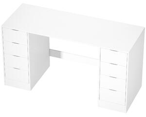 HOMCOM Scrivania da 140 cm con 8 Cassetti e Spazio Contenitivo, Effetto Legno Bianco | Aosom Italy