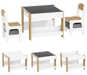 HOMCOM Set Tavolo Bambini 3 in 1 con 2 Sedie, Lavagna e Libreria, 3-8 Anni, Naturale | Aosom Italy