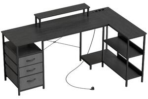 HOMCOM Scrivania Angolare a L Reversibile con Cassetti e Ripiani, 170 cm, Nero | Aosom Italy
