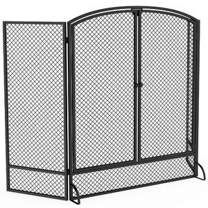 HOMCOM Parascintille per Camino Pieghevole a 3 Pannelli con 2 Porte, 122x10x75 cm, Nero | Aosom Italy