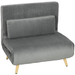 HOMCOM Poltrona Letto 3 in 1 Richiudibile in Tessuto a Coste con Schienale Regolabile, Grigio Scuro | Aosom Italy