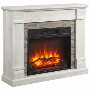 HOMCOM Camino Elettrico Decorativo 1800W con Effetto Fiamma, Termostato, Timer e Telecomando, Natural | Aosom Italy