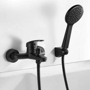 Rubinetto per vasca da bagno Ibenzoa® nero opaco – Miscelatore monocomando con doccetta manuale, montaggio a parete, corpo in ottone massiccio H59, valvola in Vetroceramica, tubo flessibile da 150 cm, dimensioni 135–165 mm