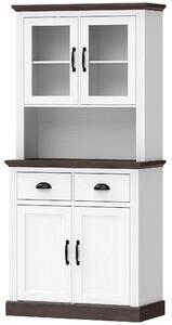 HOMCOM Dispensa da Cucina con Ante in Vetro, 2 Cassetti e Ripiani Regolabili, 80x38x170 cm, Bianco | Aosom Italy