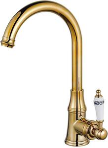 Ibenzoa® Miscelatore da cucina vintage dorato – Ottone con finitura dorata, bocchetta girevole a 360°, miscelatore retrò in stile rustico per acqua calda e fredda