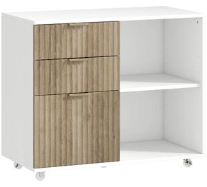 HOMCOM Supporto per Stampante con Ruote, 3 Cassetti e 2 Ripiani, 80x40x68 cm, Bianco Rovere | Aosom Italy