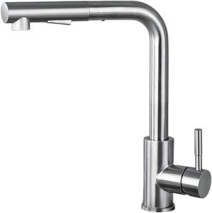 Rubinetto da cucina KitchenQuality alto 31 cm in acciaio inossidabile, estraibile e orientabile a 360°